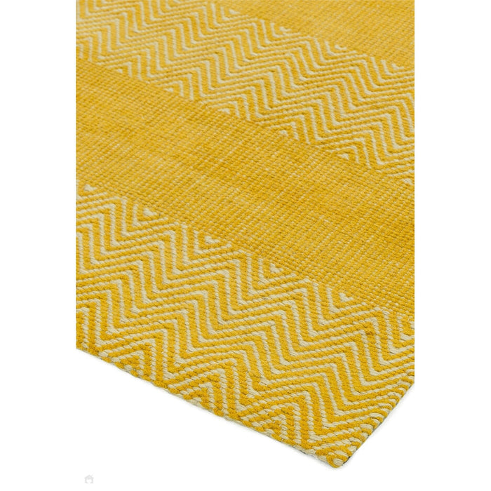 Ives Modern Geometric Chevron Zigzag Hand-Woven Jute&Cotton Durable Textured Soft-Touch Flatweave Yellow Runner