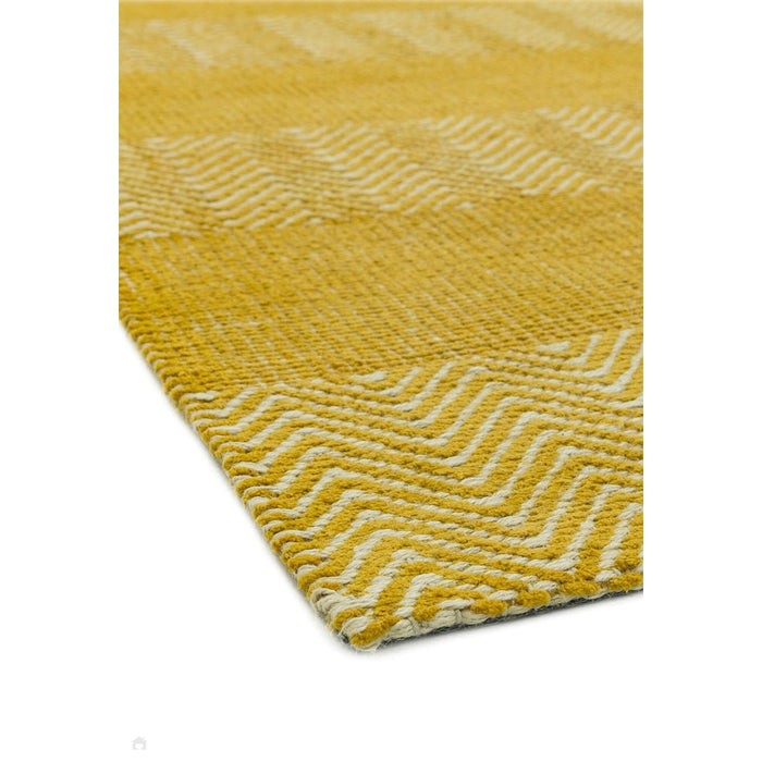 Ives Modern Geometric Chevron Zigzag Hand-Woven Jute&Cotton Durable Textured Soft-Touch Flatweave Yellow Runner