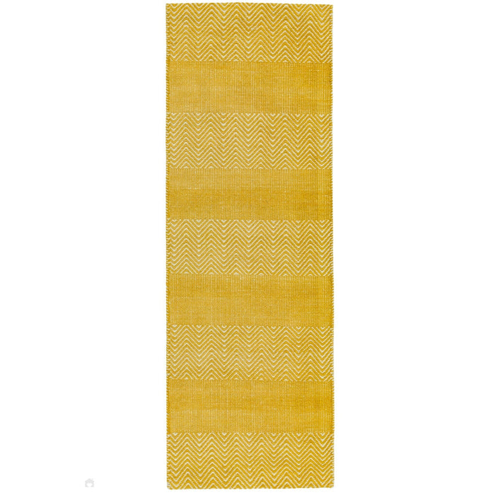 Ives Modern Geometric Chevron Zigzag Hand-Woven Jute&Cotton Durable Textured Soft-Touch Flatweave Yellow Runner