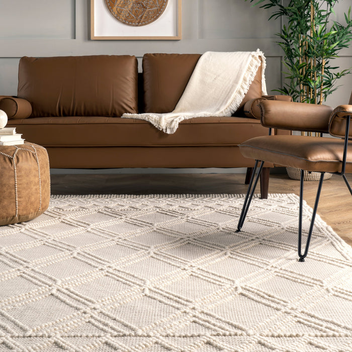Ivory Argyle Trellis Area Rug 160x230 cm