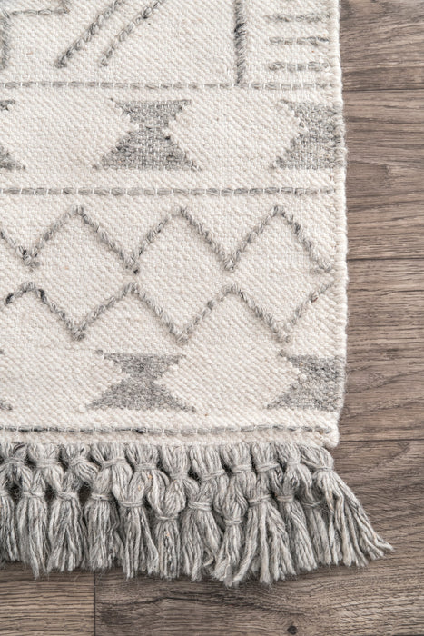 Ivory Aztec Diamond Chevron Tassel Area Rug 150x240 cm