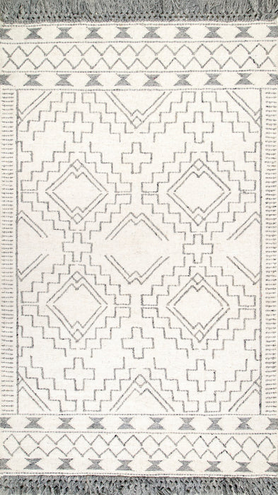 Ivory Aztec Diamond Chevron Tassel Area Rug 150x240 cm