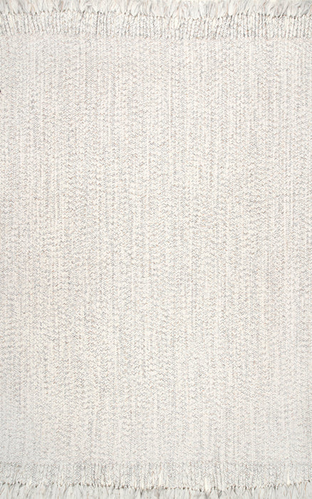 Ivory Braided Tassel Area Rug for Indoor and Outdoor Use