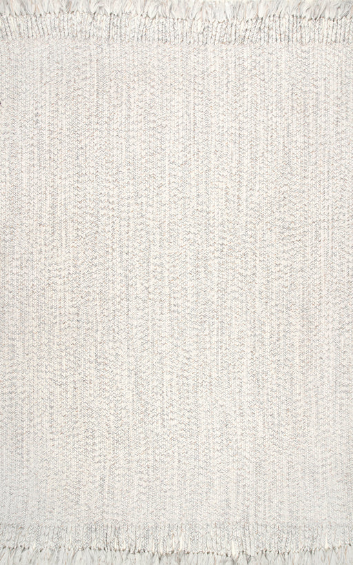 Ivory Braided Tassel Area Rug for Indoor and Outdoor Use