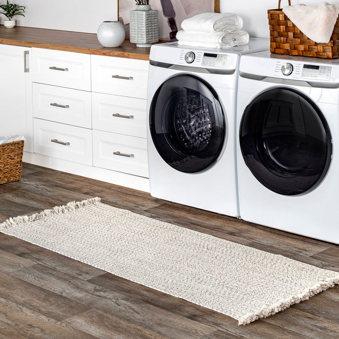 Ivory Braided Tassel Rug for Indoor and Outdoor Use