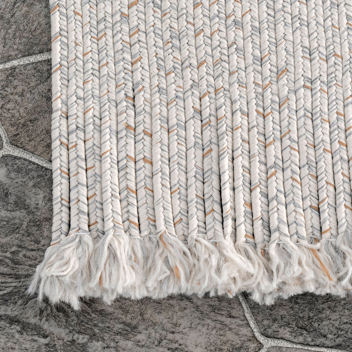 Ivory Braided Tassel Rug for Indoor and Outdoor Use