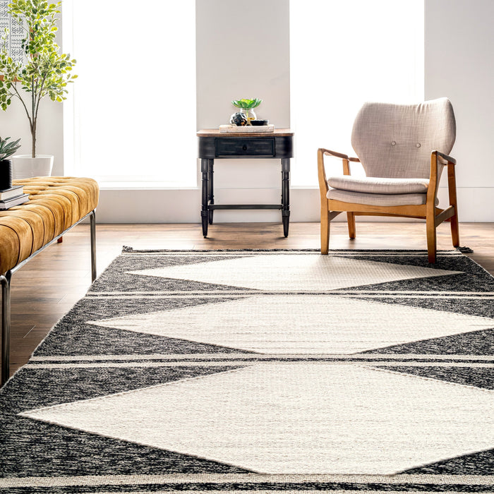 Ivory Cotton Geometric Diamond Rug 170x240 cm