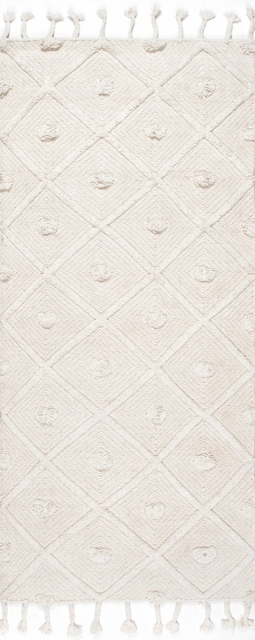 Ivory Diamond Trellis Tassel Area Rug 152x244 cm