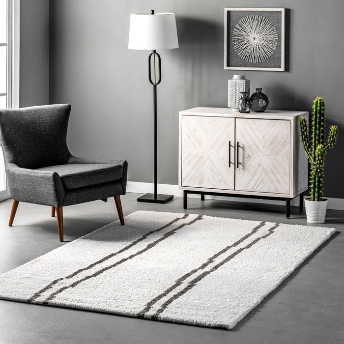 Ivory Double Stripe Modern Area Rug 160x230 cm