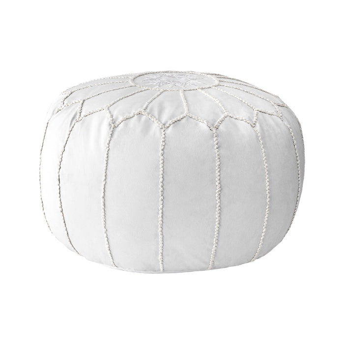 Ivory Faux Leather Pouf for Extra Seating and Decor