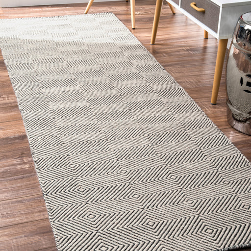 Ivory Flatwoven Wool Diamond Pattern Area Rug 150x200 cm