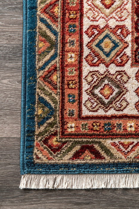 Ivory Fringed Area Rug with Global-Inspired Pattern