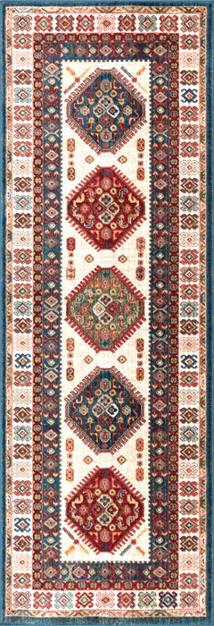 Ivory Fringed Area Rug with Global-Inspired Pattern