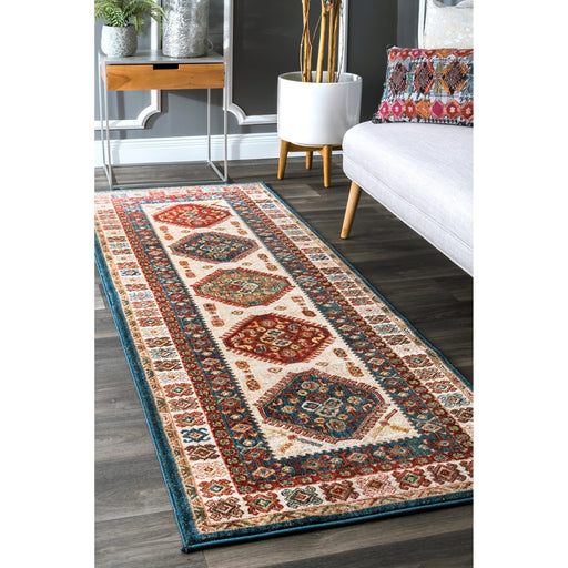 Ivory Fringed Area Rug with Global Pattern 160 cm x 230 cm