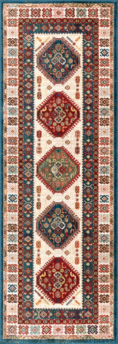 Ivory Fringed Area Rug with Global Pattern 160 cm x 230 cm