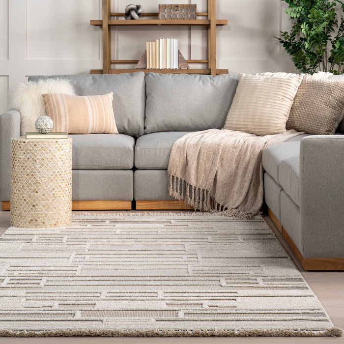 Ivory Geometric Block Area Rug 120x180 cm