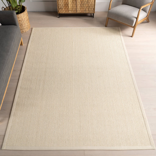 Ivory Geometric Textured Wool and Sisal Rug