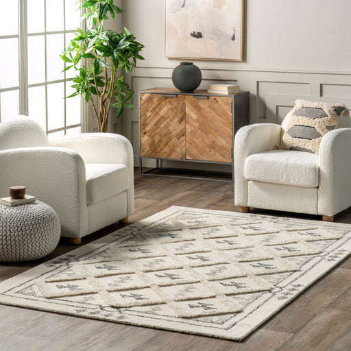 Ivory Geometric Trellis Area Rug 160x230 cm