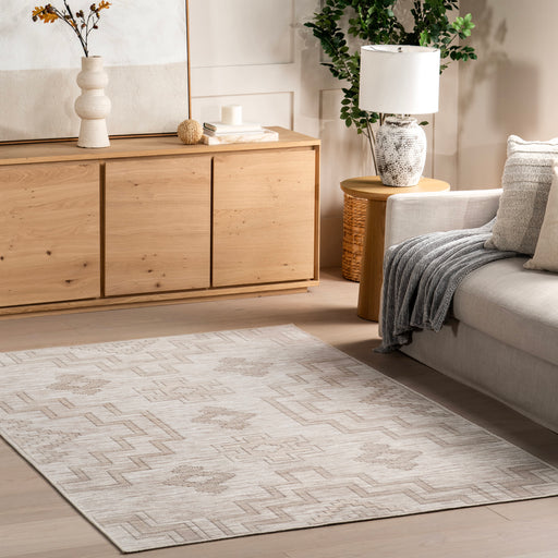 Ivory Geometric Washable Area Rug 160 Cm