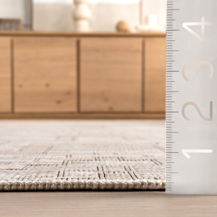 Ivory Geometric Washable Area Rug for Home Decor