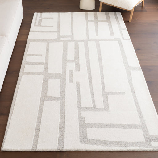 Ivory Geometric Wool Area Rug 80x150 cm