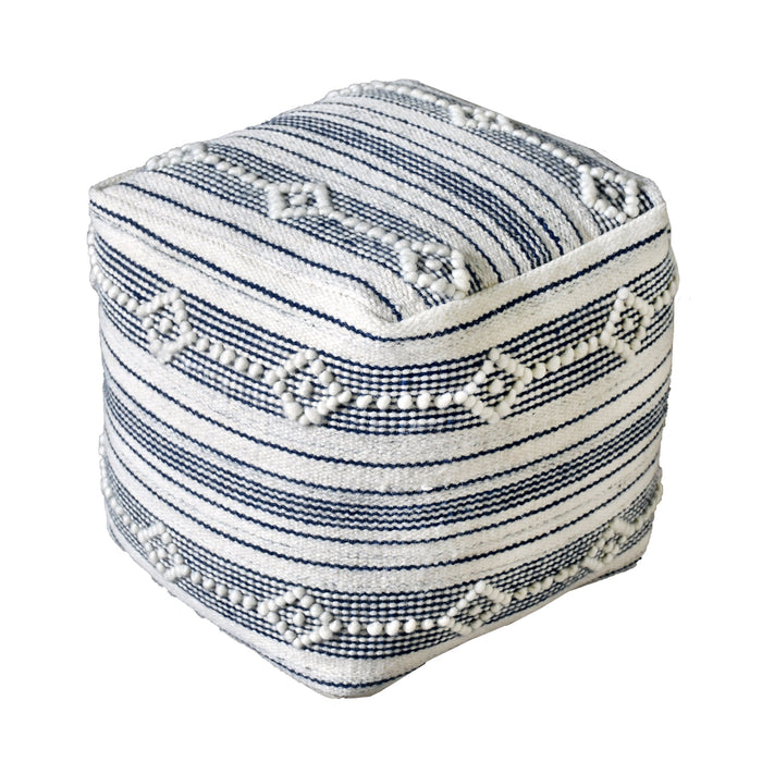 Pouf in lana intrecciata a mano color avorio con motivi intricati