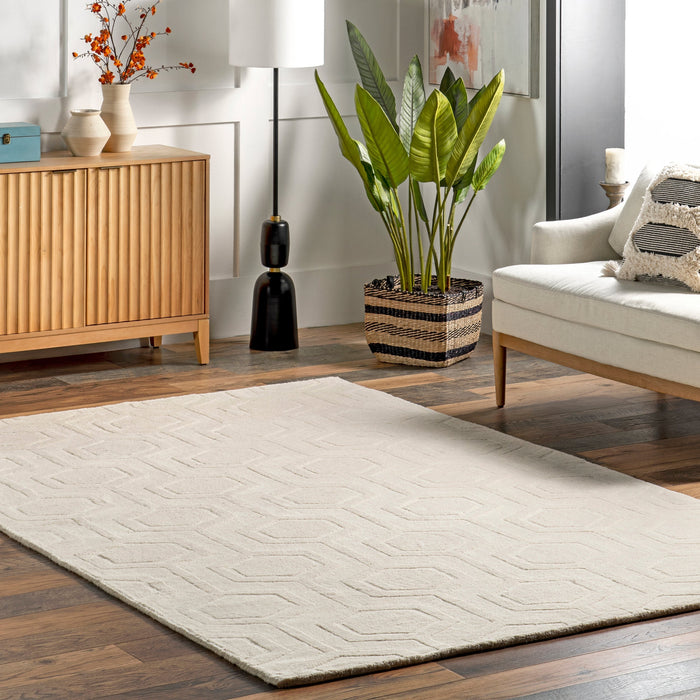 Ivory Honeycomb Wool Area Rug 120x180 cm