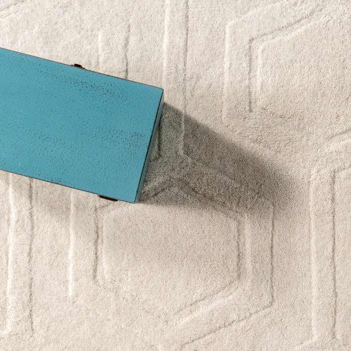 Ivory Honeycomb Wool Area Rug 120x180 cm