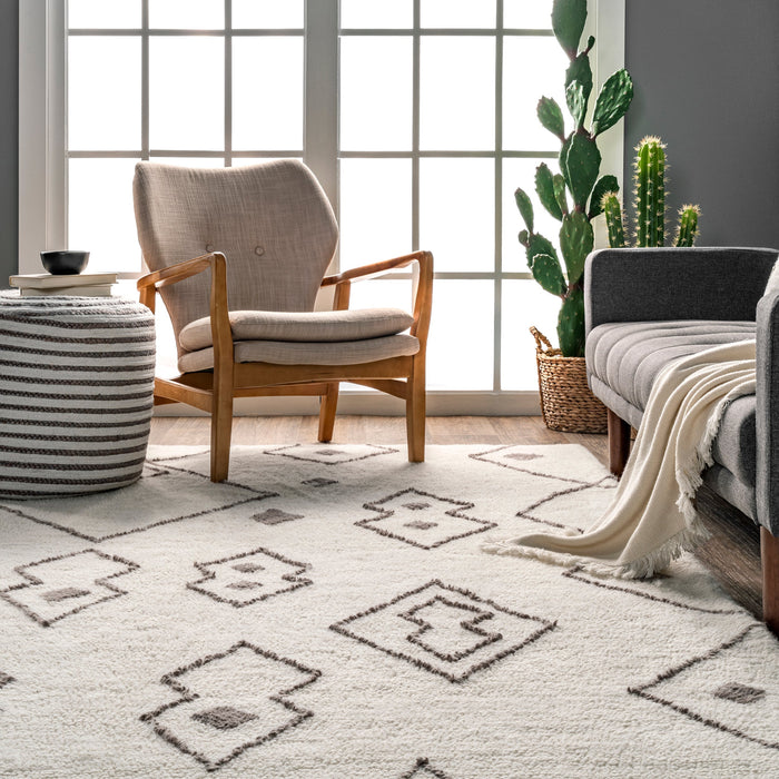 Ivory Moroccan Washable Wool Rug 140x200 cm