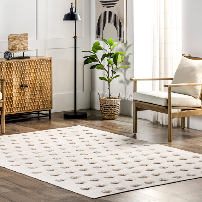 Ivory Raised Polka Dot Area Rug 140 cm