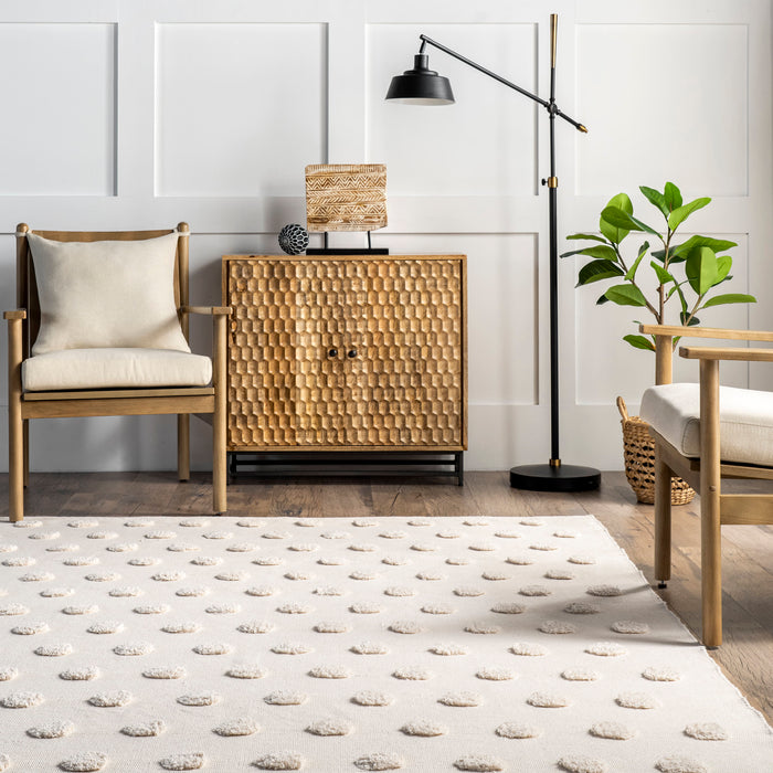 Ivory Raised Polka Dot Area Rug 140 cm