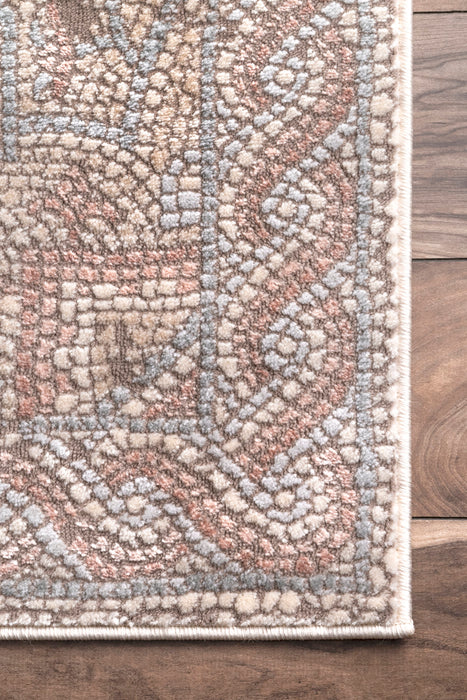 Ivory Roman Medallion Mosaic Area Rug 160x230 cm