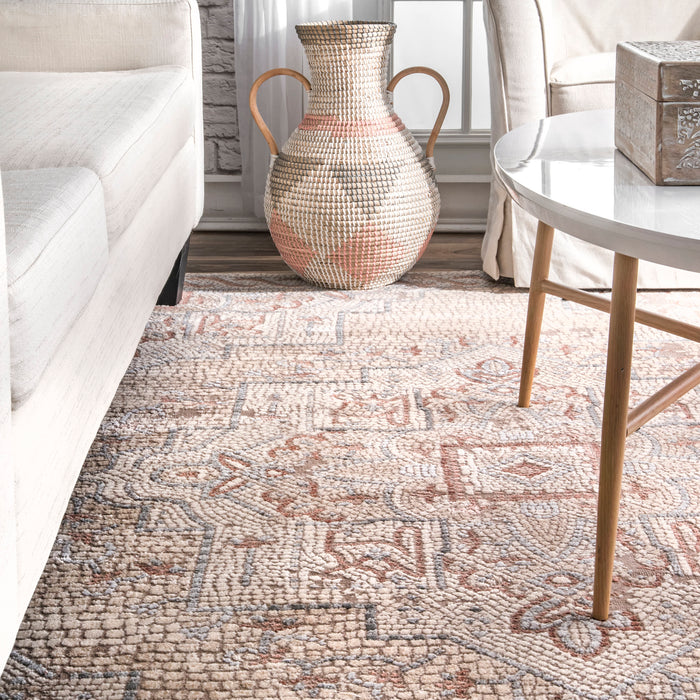 Ivory Roman Medallion Mosaic Area Rug 160x230 cm