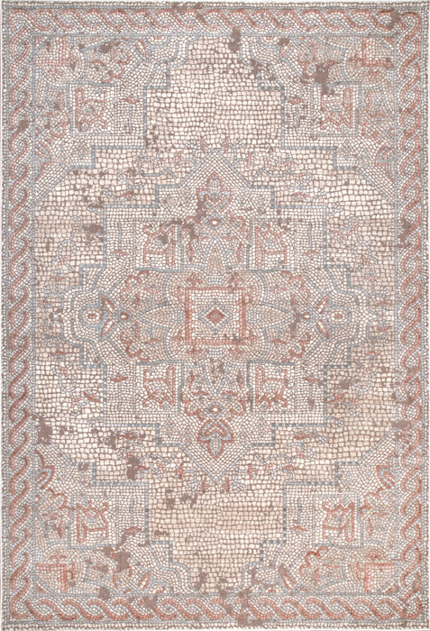 Ivory Roman Medallion Mosaic Area Rug 160x230 cm