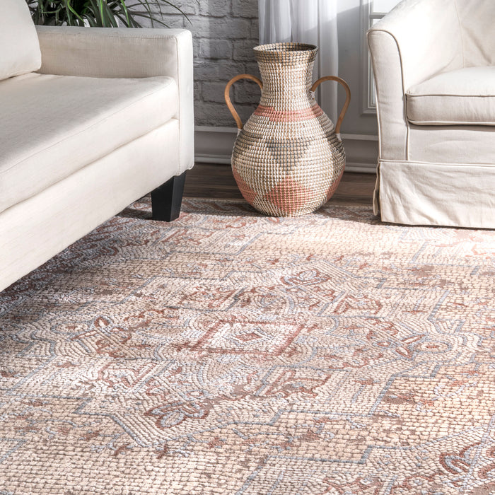 Ivory Roman Medallion Mosaic Area Rug 160x230 cm