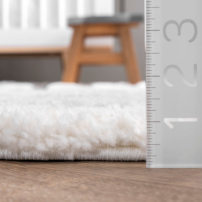 Ivory Shag Area Rug With Rippled Stripes 120cm