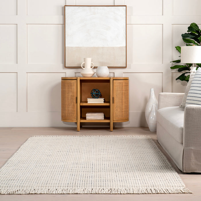 Ivory Solid Wool Fringed Area Rug 140x200 cm