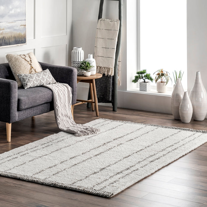 Ivory Striped Area Rug for Living Room and Home Decor