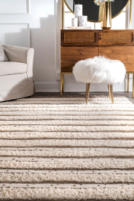 Ivory Striped Sequined Area Rug 120x180 cm