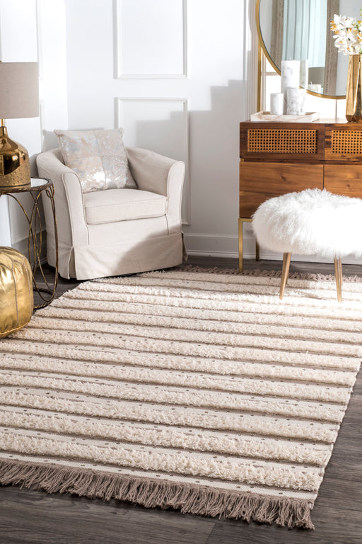 Ivory Striped Sequined Area Rug 120x180 cm