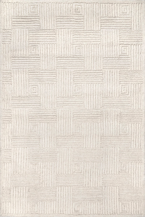 Ivory Striped Wool Area Rug for Modern Living Rooms