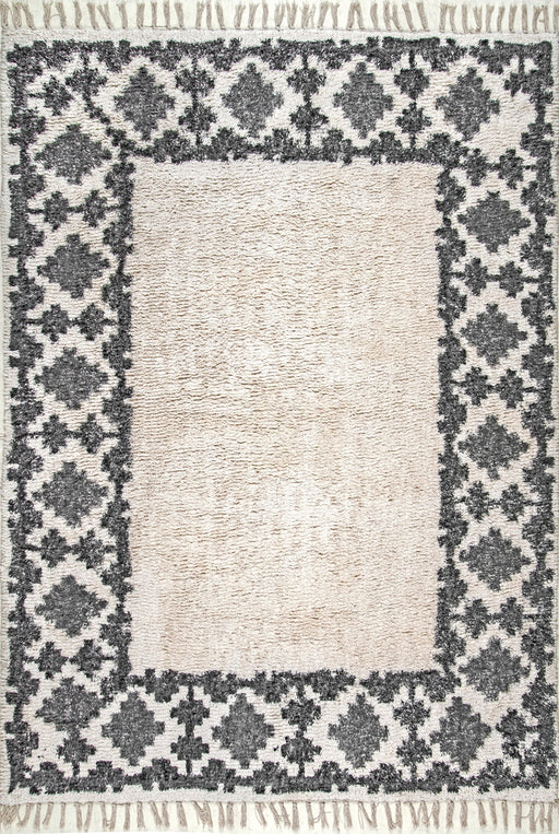 Ivory Tassel Flatweave Area Rug with Diamond Border