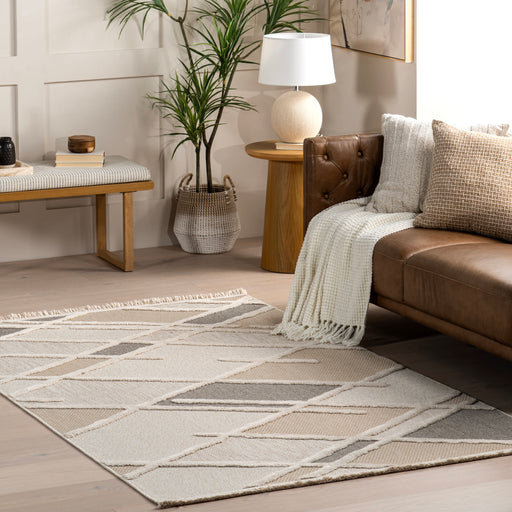 Ivory Trellis Area Rug With Textured Weaving Techniques