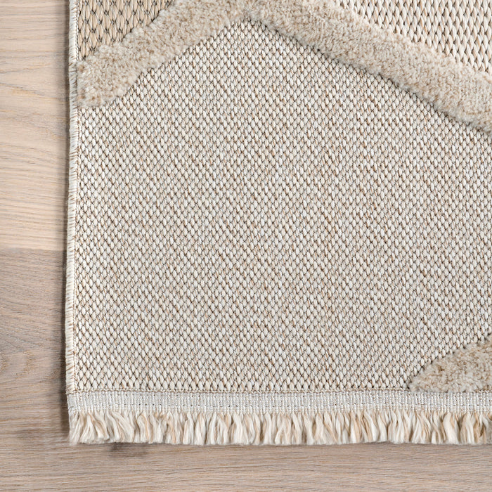 Ivory Trellis Area Rug With Textured Weaving Techniques