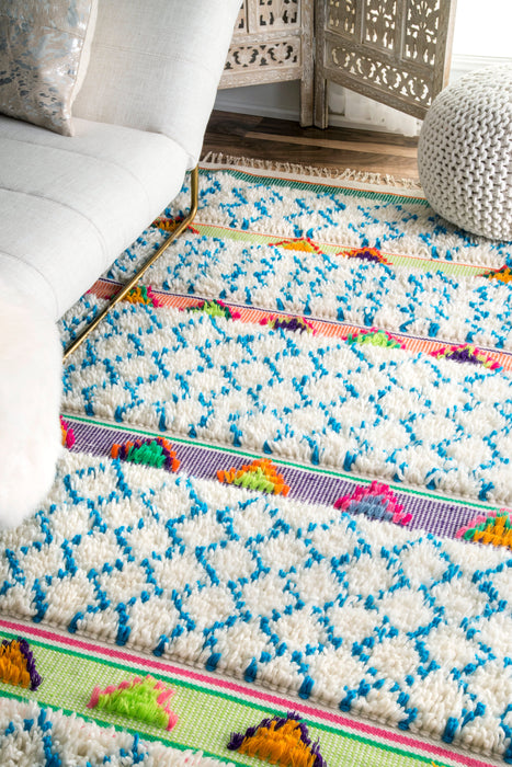 Ivory Trellis Pattern Shag Area Rug 120x180 cm