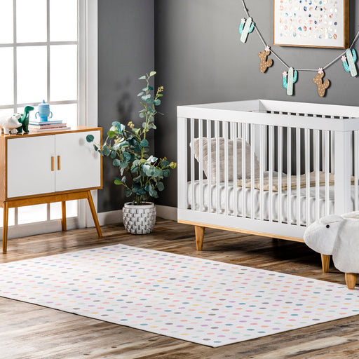 Ivory Washable Polka Dot Rug for Kids Room 120x180 cm