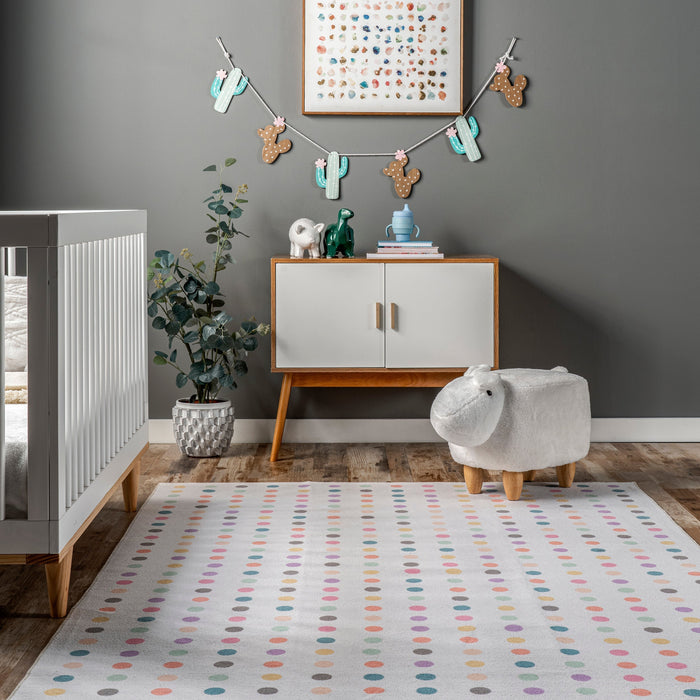 Ivory Washable Polka Dot Rug for Kids Room 120x180 cm