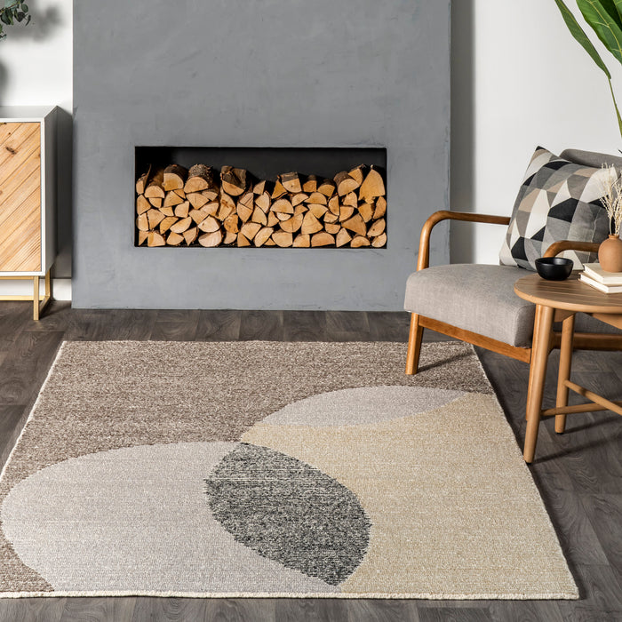 Ivory Wool Abstract Area Rug for Modern Home Decor