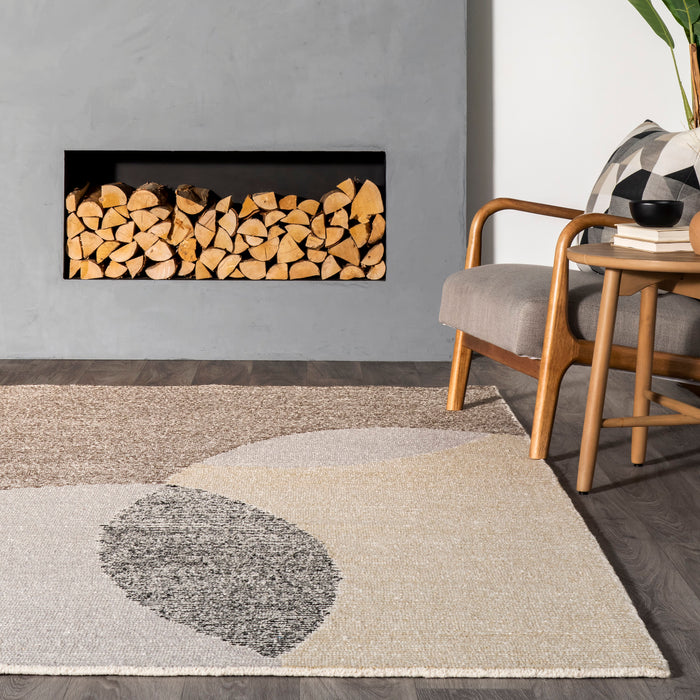 Ivory Wool Abstract Area Rug for Modern Home Decor