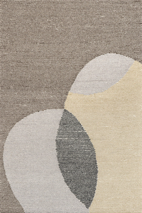 Ivory Wool Abstract Area Rug for Modern Home Decor